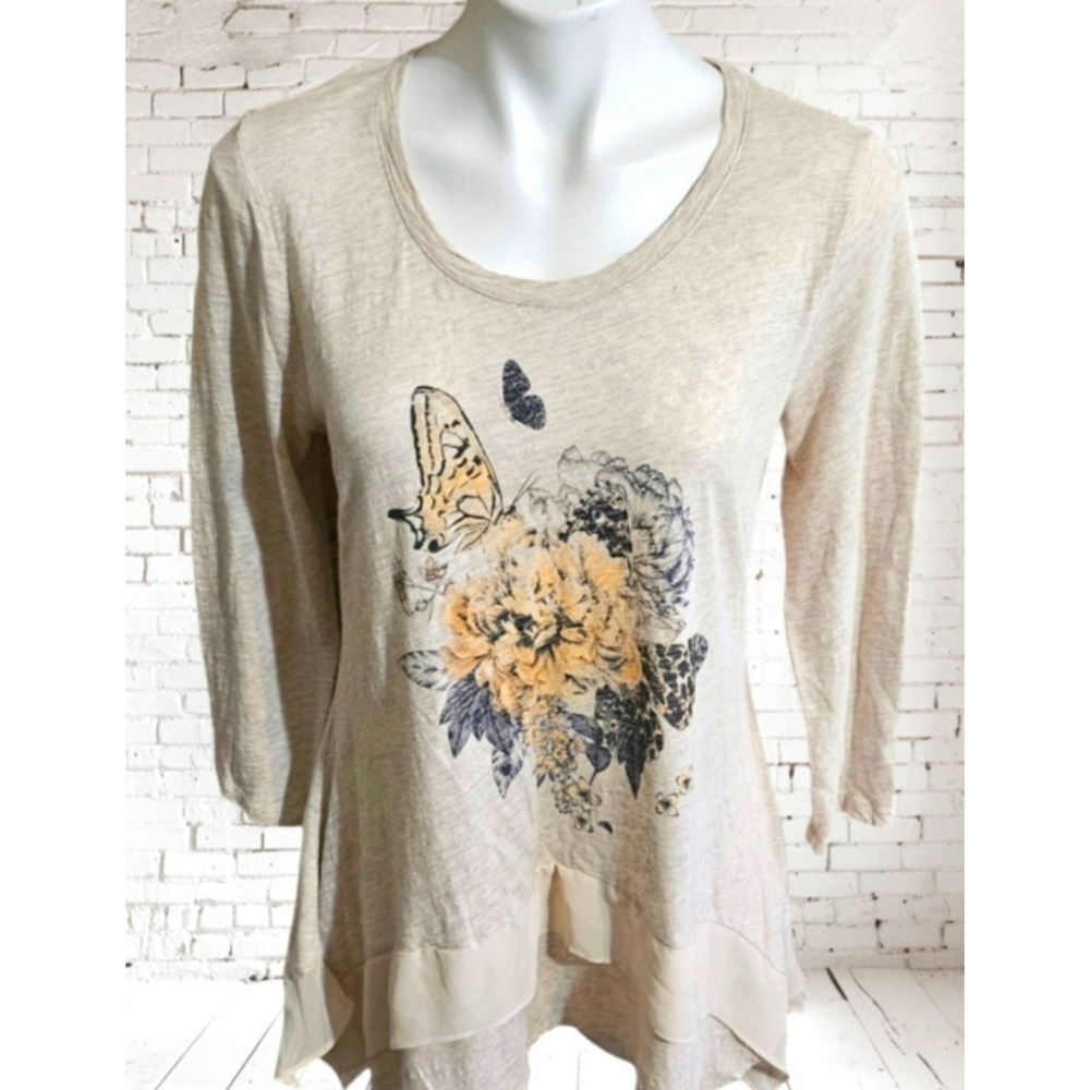 Style & Co Shark bite hem Tunic Oatmeal Floral Flyaway Size S - Picture 8 of 8